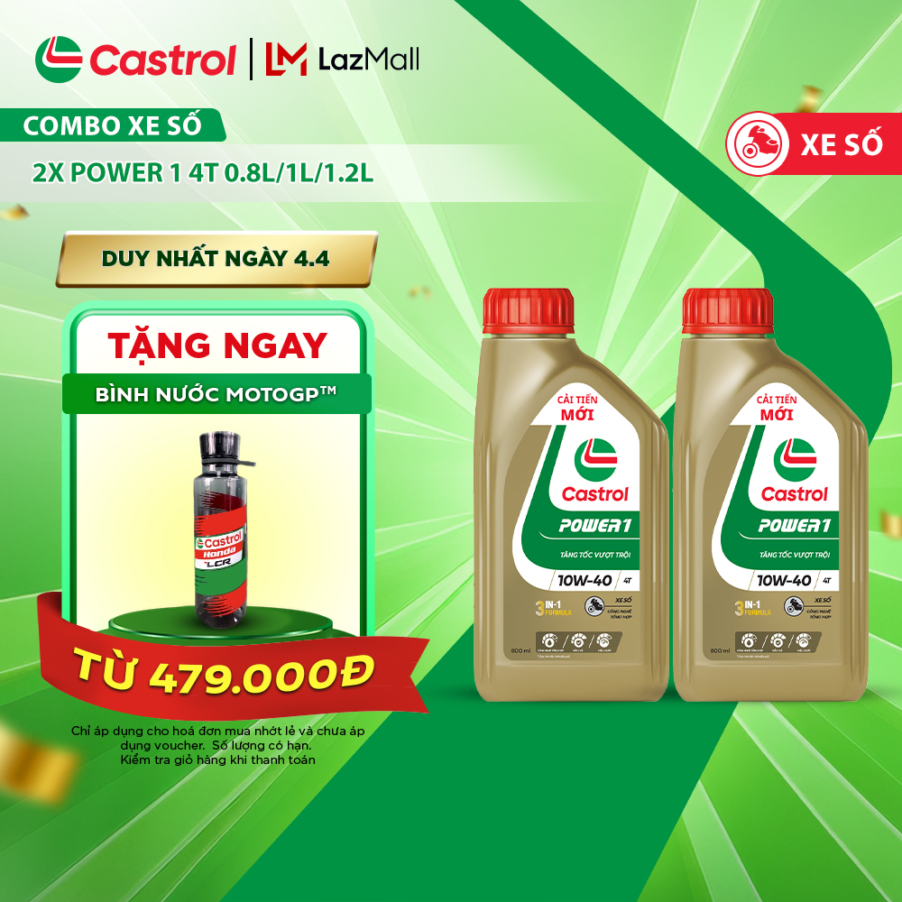 COMBO 2 Dầu nhớt xe số CASTROL POWER1 4T 10W-40 (0.8/1L)