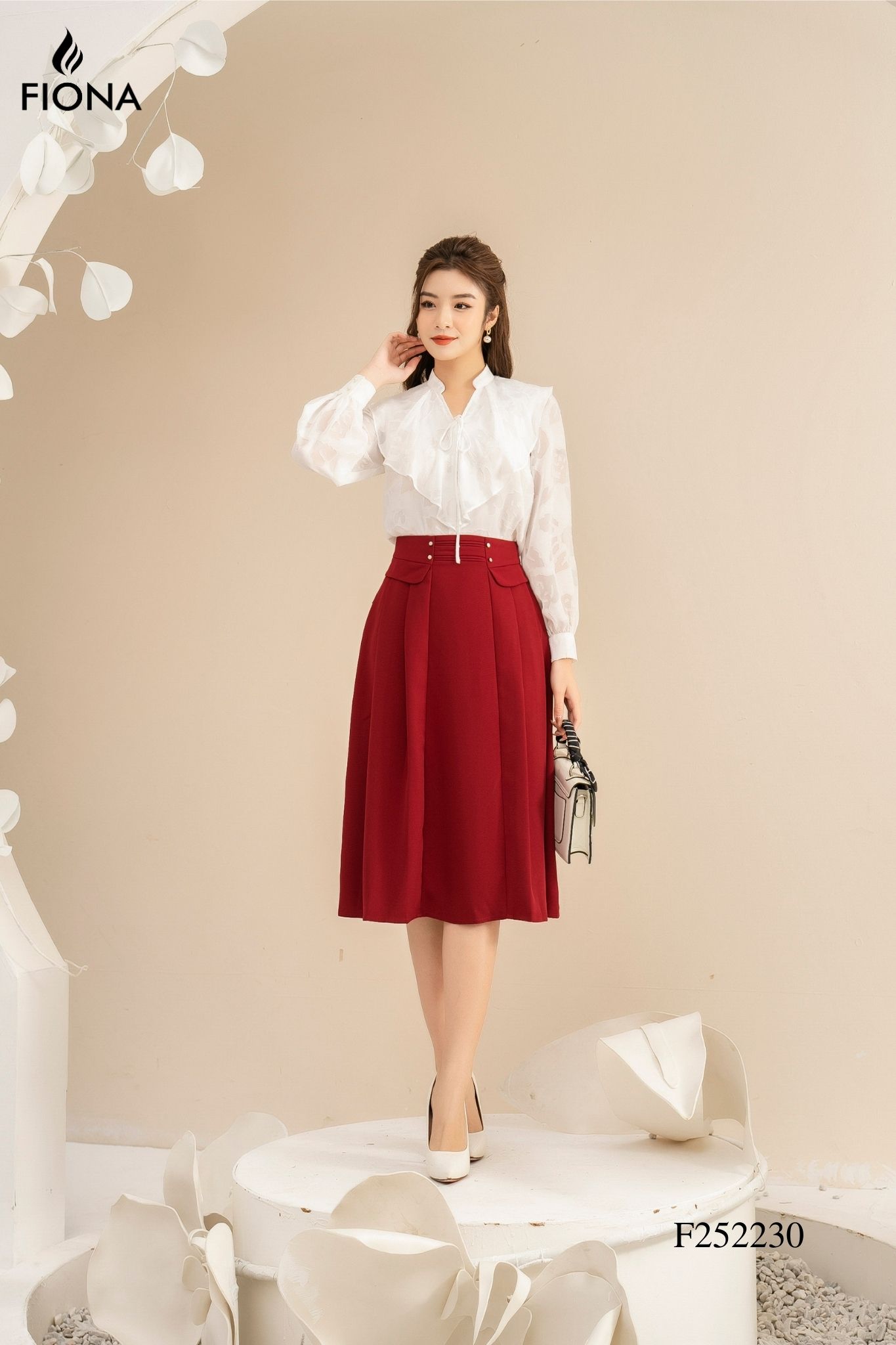 Chân váy xòe Fiona xếp ly cơi giả trang trí cạp F252230