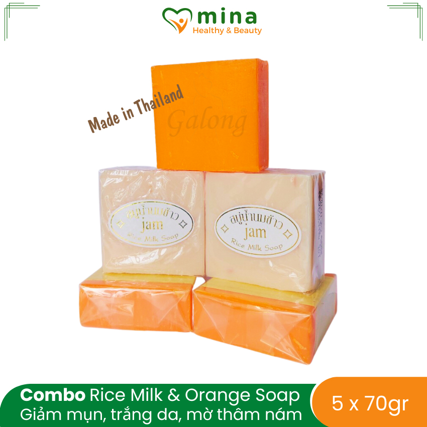 Xả kho Có Quà 10K, Combo 5 Xà bông Cám Gạo Sữa Collagen JAM Cam Nghệ Mật Ong GALONG Thái Lan 70gr Mina HOME Xà Phòng Thanh Chiết Xuất Tự Nhiên