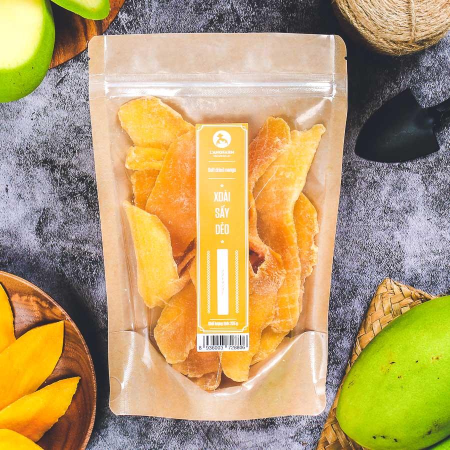 Xoài sấy dẻo L'ANGFARM - Đặc sản Đà Lạt 225g/bịch, mẫu kraft 1 mặt trong