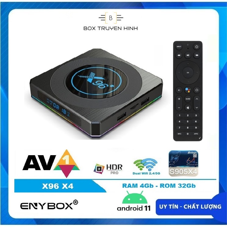 Android TV Box X96 X4 Pro1 Remote voice giọng nói, CPU S905X4, Android 11, Ram 4GB, Bộ nhớ trong 32GB,  Lan 100 MBs