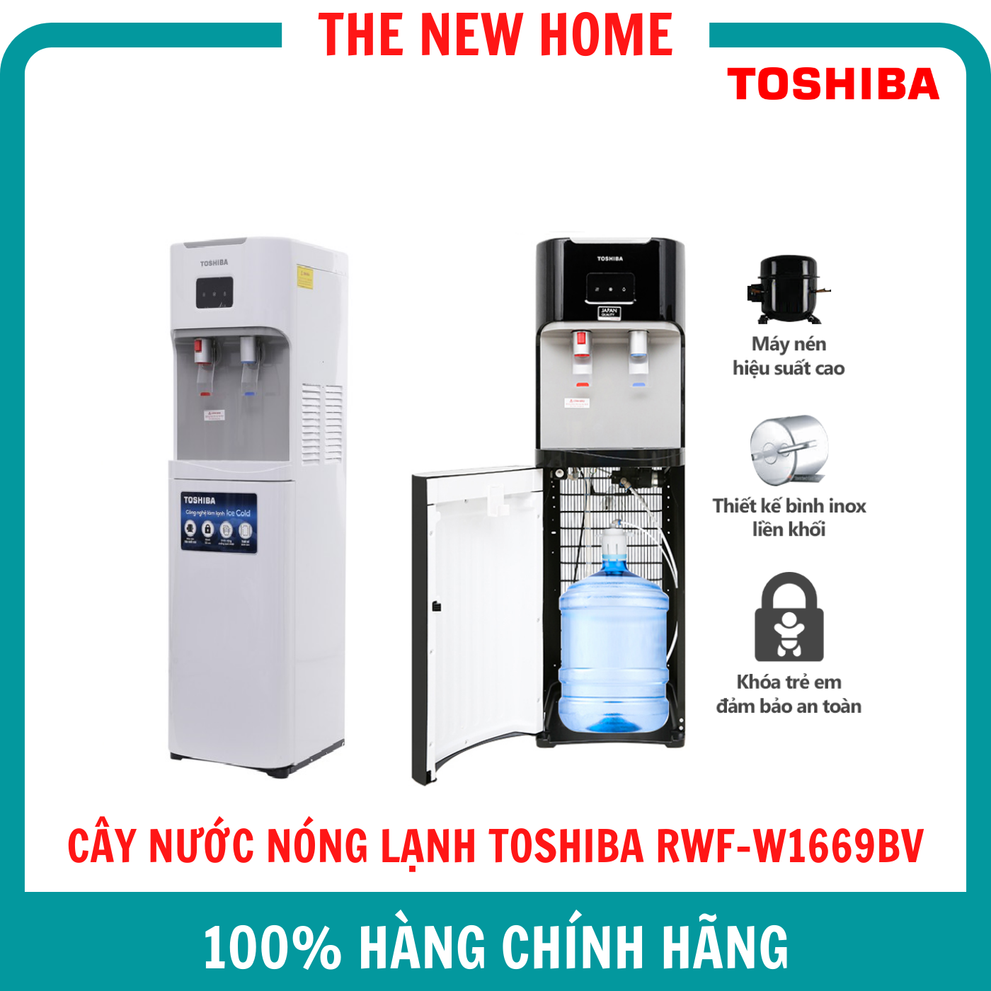 Cây máy nước nóng lạnh toshiba rwf-w1669bv - bình đặt dưới - hàng chính hãng