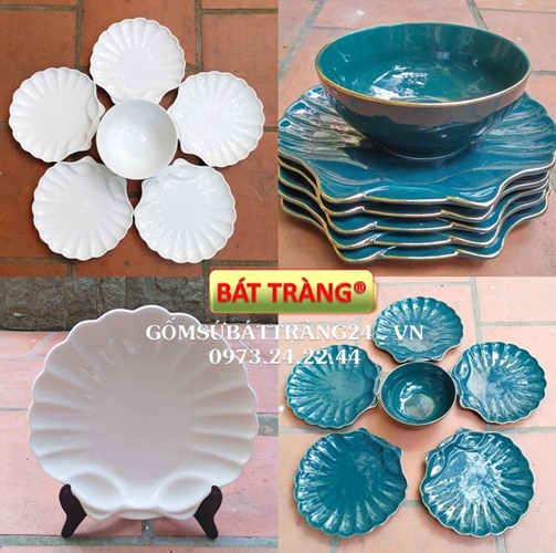 BỘ BÁT ĐĨA BÁT TRÀNG CAO CẤP ĐĨA SỨ HÌNH CON SÒ KÈM BÁT TÔ ĐẸP TÔ DĨA ĂN HẢI SẢN SANG TRỌNG