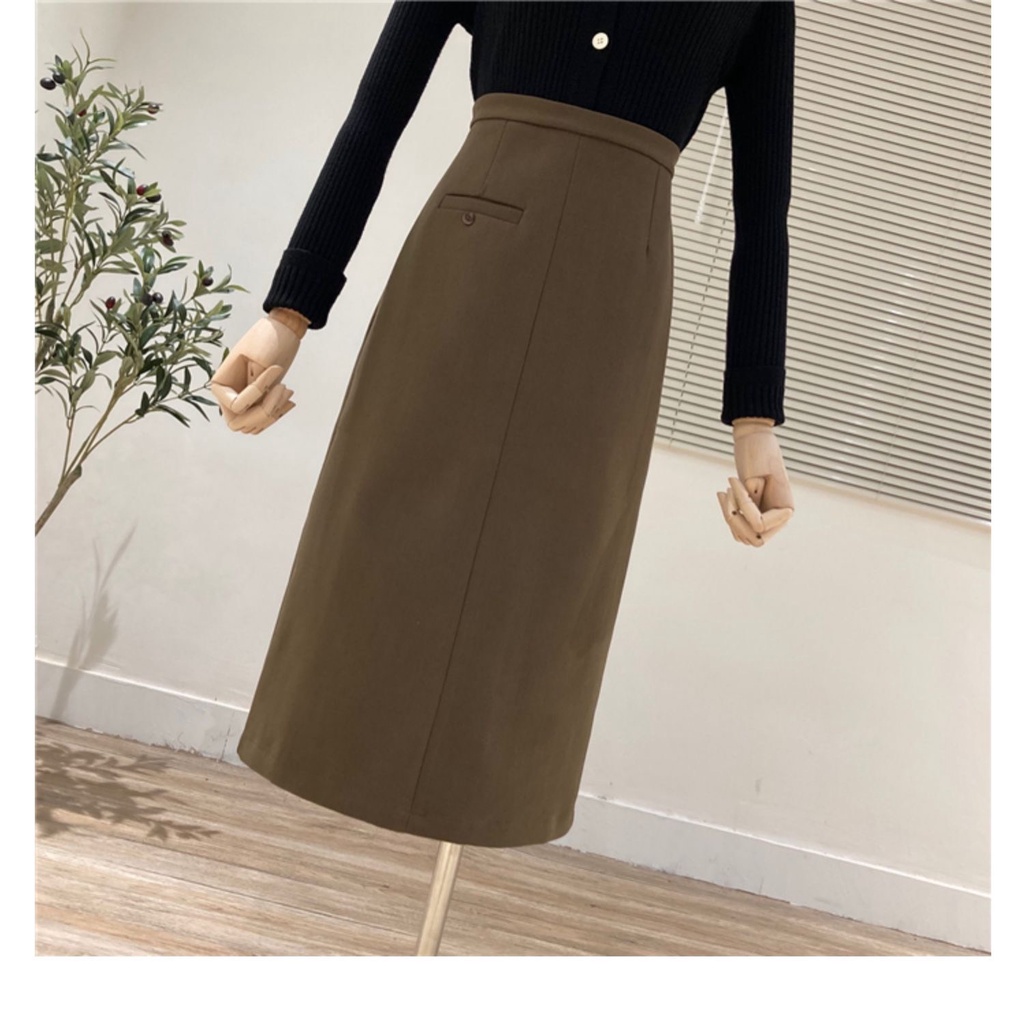 Chân váy suông dáng dài 1 túi mơi 1 cúc dài 68cm chân váy công sở lưng cao