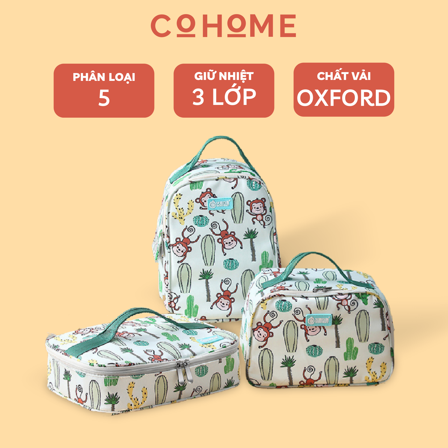 Túi Đựng Hộp Cơm Giữ Nhiệt 3 Tầng Cao Cấp In Họa Tiết Dễ Thương 3 Lớp Cách Nhiệt