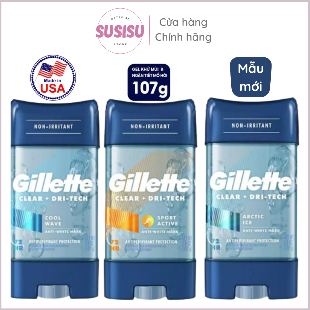 Lăn nách nam gillette clear gel cool wave 107g thơm mát dạng gel g‎iảm mồ hôi nách 72h