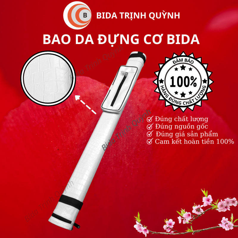 Bao đựng cơ bida màu Trắng, hộp đựng cơ bida chống sốc chống nước bọc da PU cao cấp