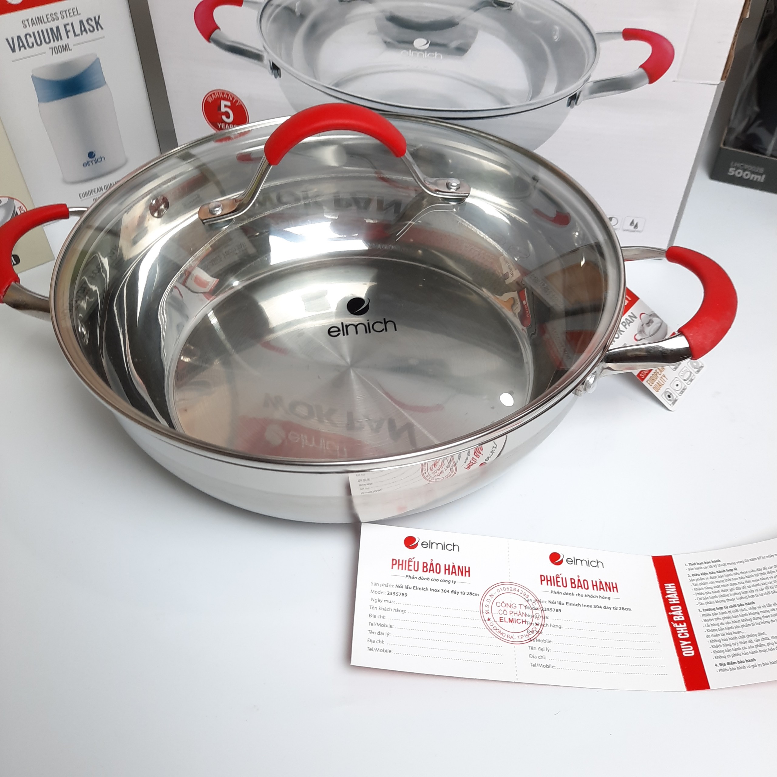 Nồi lẩu inox Elmich 5789 size 28cm dùng từ 5 lớp đáy dày dặn-chống khê,cháy nồi