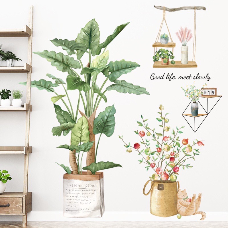 [Hoàn Tiền 10%]Tranh decal dán tường CÀNH LỰU trang trí phòng  - Giấy dán tường