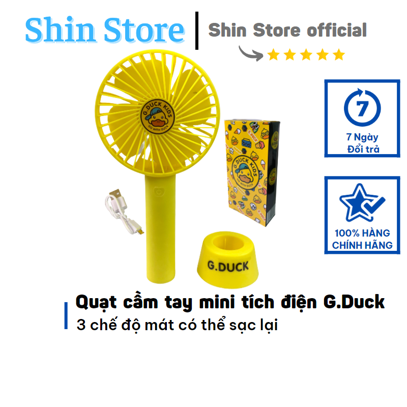 Quạt cầm tay mini tích điện G.Duck chú vịt vàng dễ thương, 3 chế độ mát có thể sạc lại -SHINSTORE