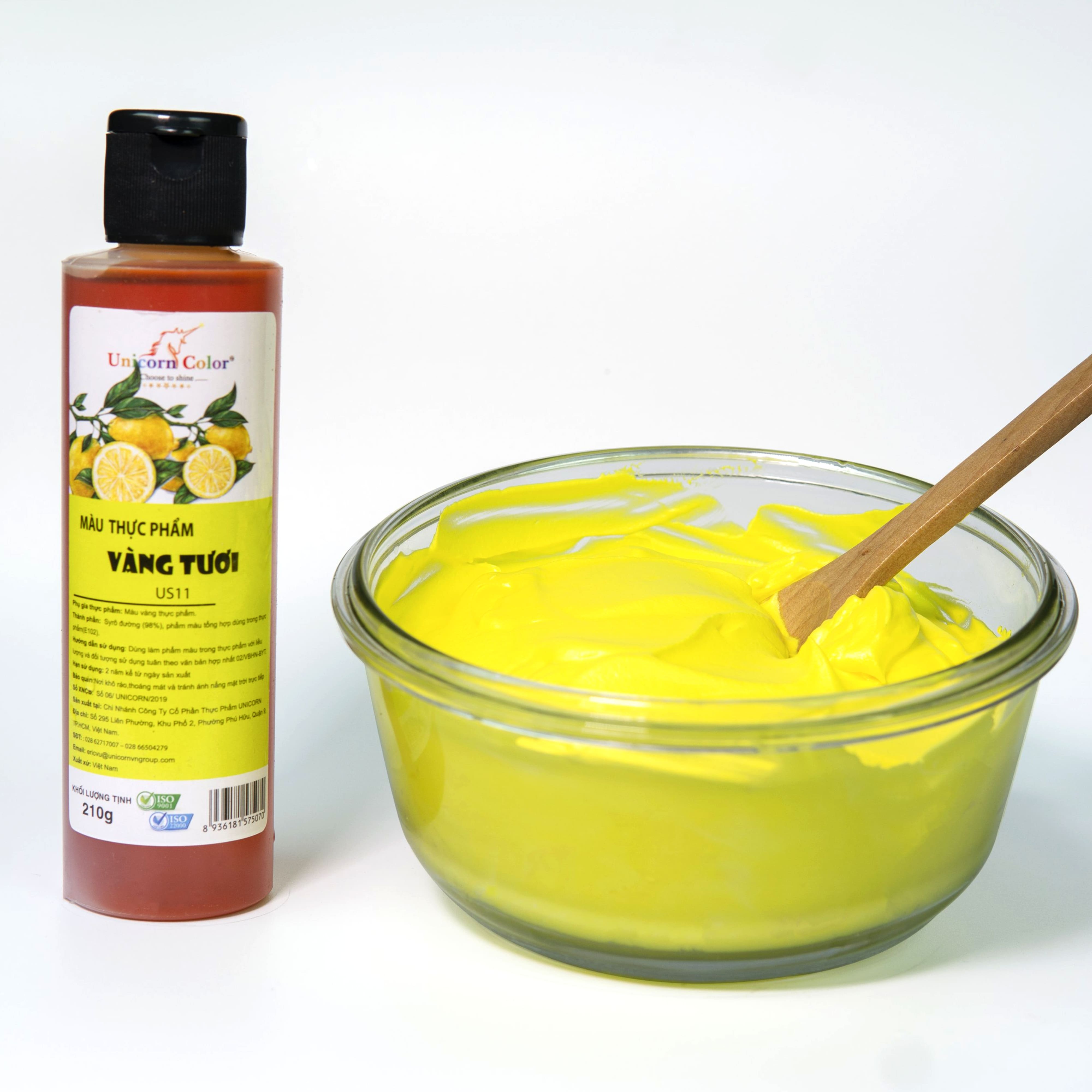 Màu thực phẩm Siro UNICORN  Không đắng - Màu vàng TƯƠI A07 lọ 210gr - Chuyên dụng trong bánh kem, bánh kẹo, món ăn, đồ uống... đạt đạt tiêu chuẩn ISO22000:2018