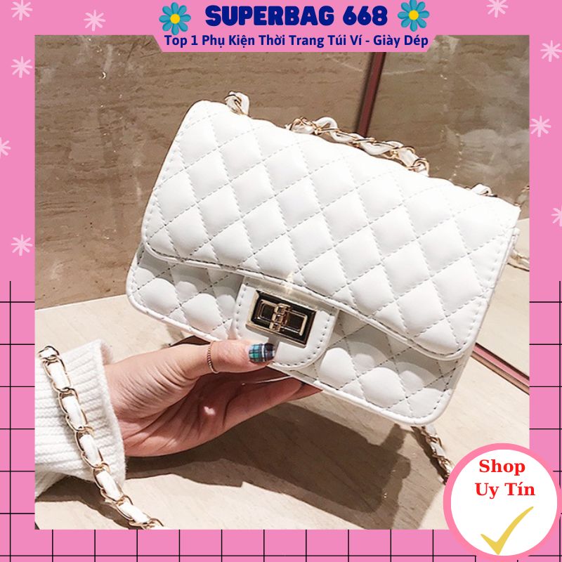 Túi đeo chéo nữ, túi đeo vai da mềm trần trám khóa xoay xinh đẹp Superbag 350
