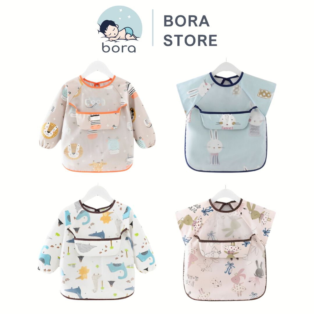 Áo yếm ăn dặm BLW 2 lớp cao cấp chống thấm nước, máng yếm trước ngực hứng toàn bộ thức ăn rơi