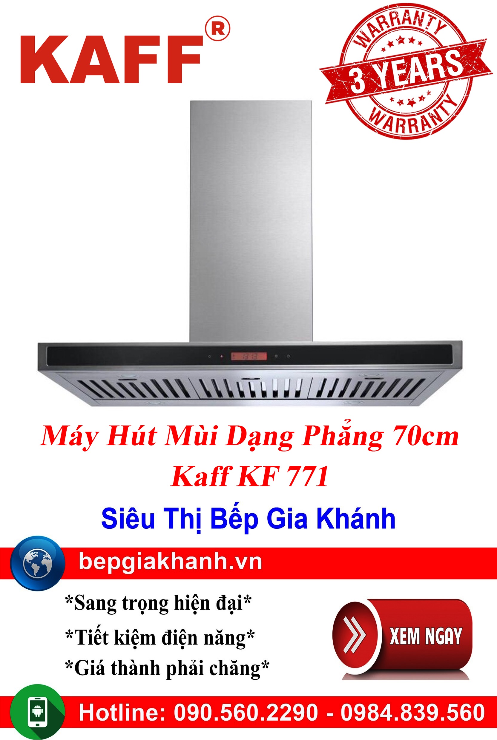 [HCM]Máy hút mùi dạng phẳng 70cm Kaff KF 771 máy hút mùi nhà bếp máy hút mùi bếp máy hút mùi kính co