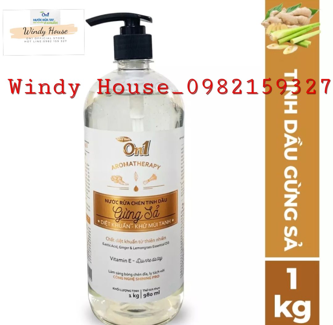Nước rửa chén on1 tinh dầu gừng sả 1kg - diệt khuẩn, khử mùi tanh