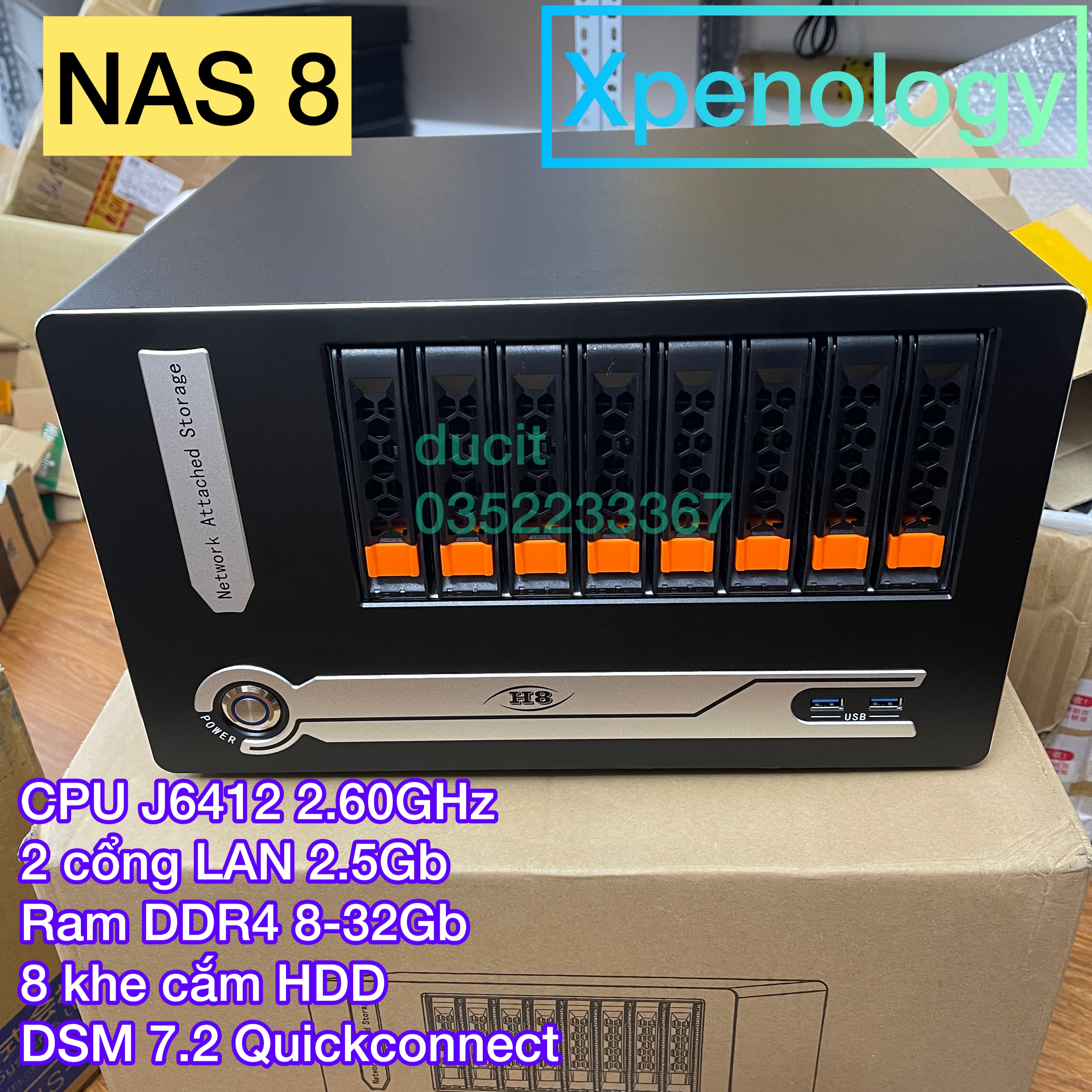 NAS 8 bay Xpenology, Synology, lưu trữ mạng. CPU J6412 2.60 Ghz