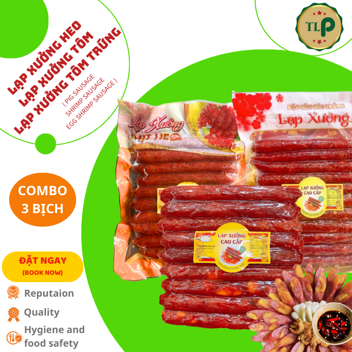 Lạp xưởng heo tươi - lạp xưởng tôm - lạp xưởng tôm trứng muối tân lộc phát combo 3 bịch - mỗi bịch 500g