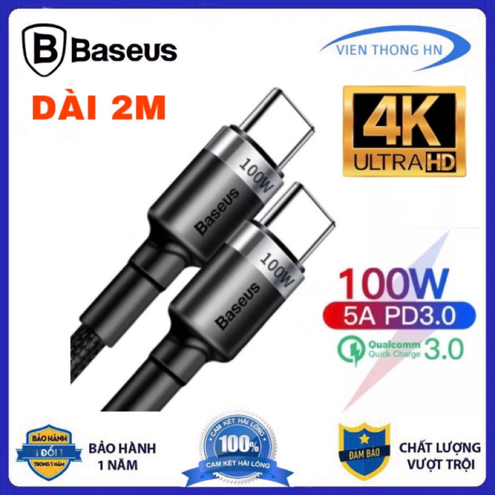 Dây sạc 2 đầu type c Baseus cafule 100w 5a 4k qc3.0 - Cáp sạc nhanh type c to type c bọc dù cho ipad macbook samsung oppo xiaomi ...