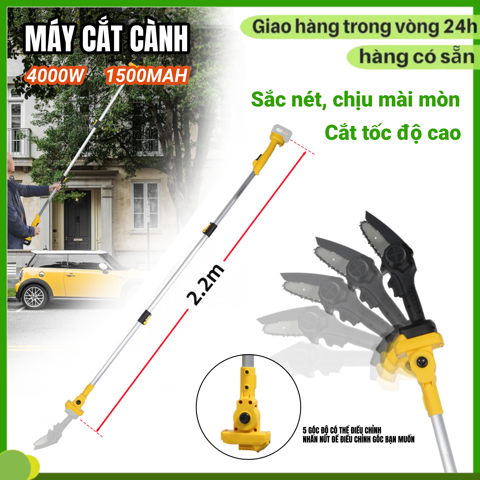 Máy cắt cành, Máy cưa cành trên cao, Máy Cắt Cỏ, Kéo cắt cành trên cao, Máy cưa xích cầm tay, Cán dài 2.2m