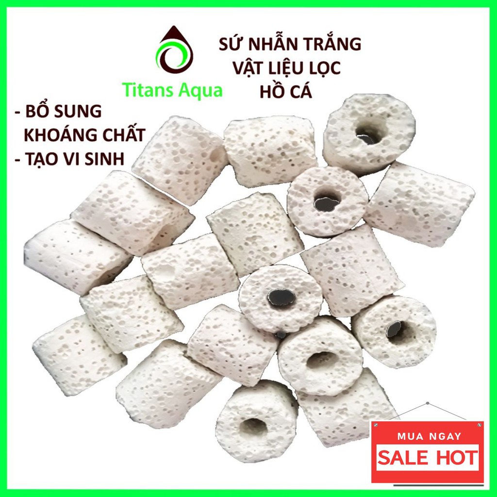 200g Sứ nhẫn trắng - sứ viên - sứ trụ - vật liệu lọc hồ cá