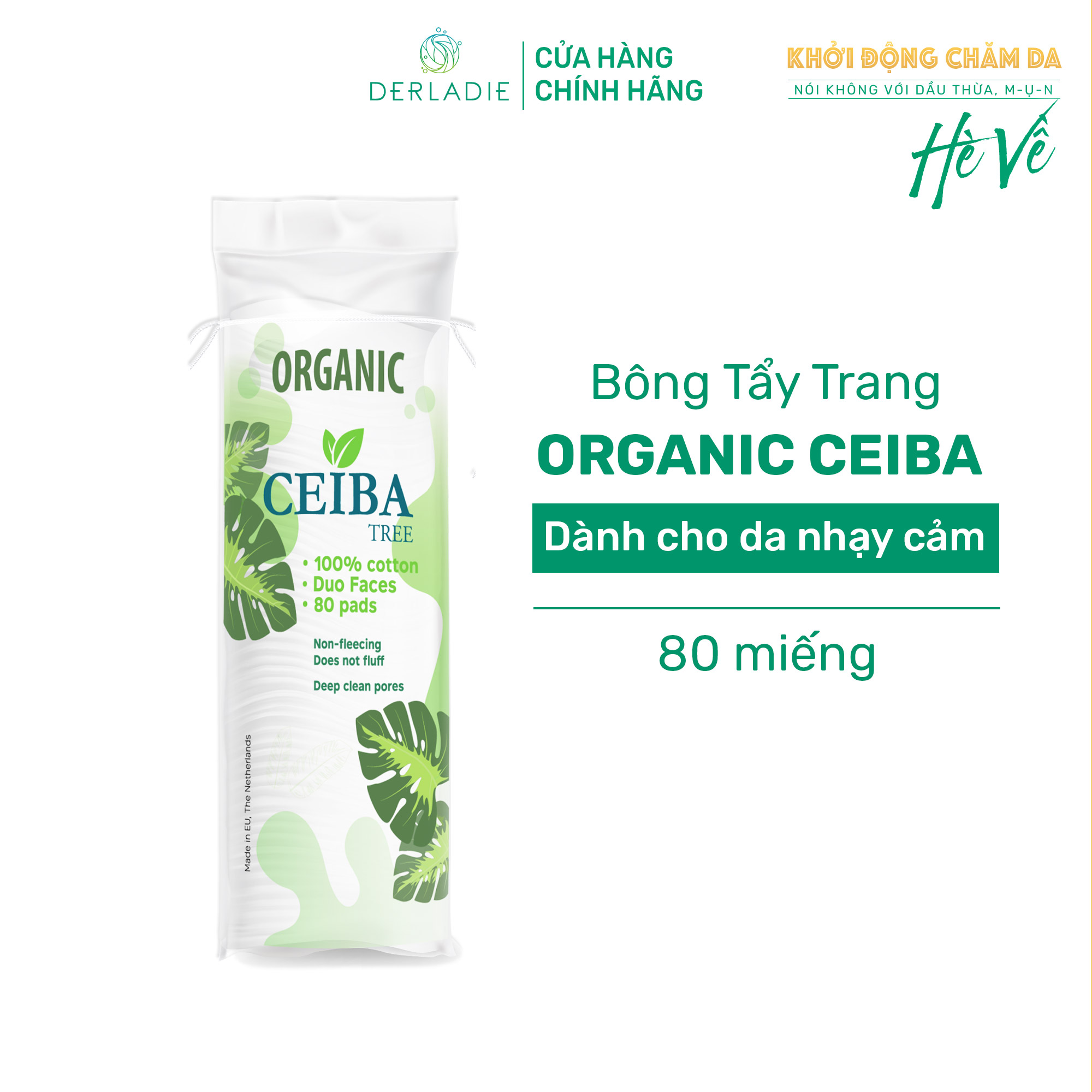 Bông tẩy trang Organic Ceiba dành cho da nhạy cảm 80 miếng