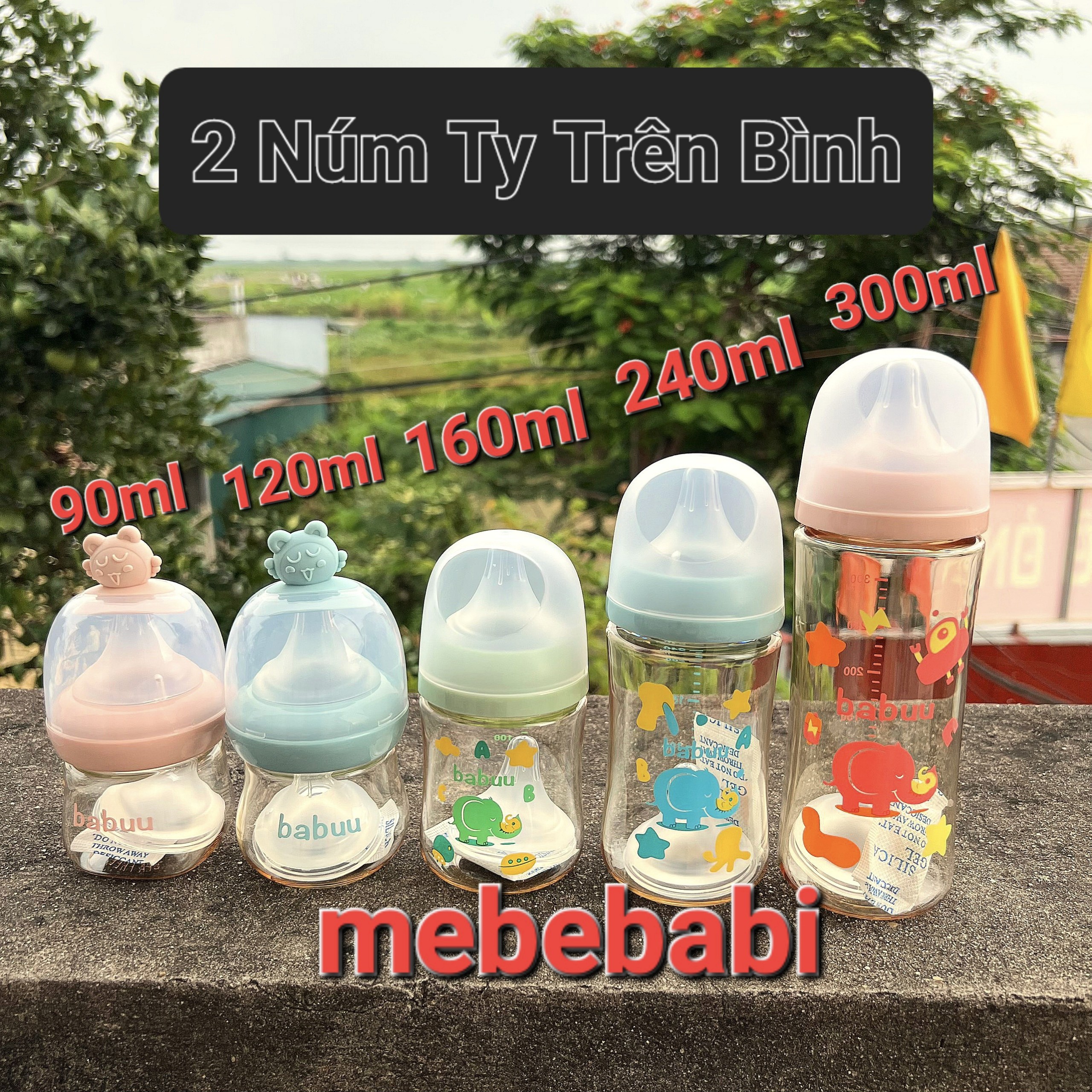 Mẫu mới tặng thêm núm bình sữa cổ rộng ppsu babuu 90-120-160-240-330ml