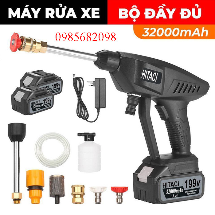 Máy rửa xe áp lực cao dùng pin hitachi 199v