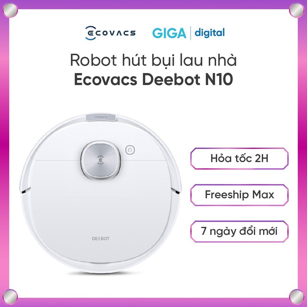 Robot hút bụi lau nhà Ecovacs N10 lực hút siêu mạnh 4300 Pa | 2 chổi cạnh dọn dẹp hiệu quả | Robot hút bụi leo gờ vượt thảm