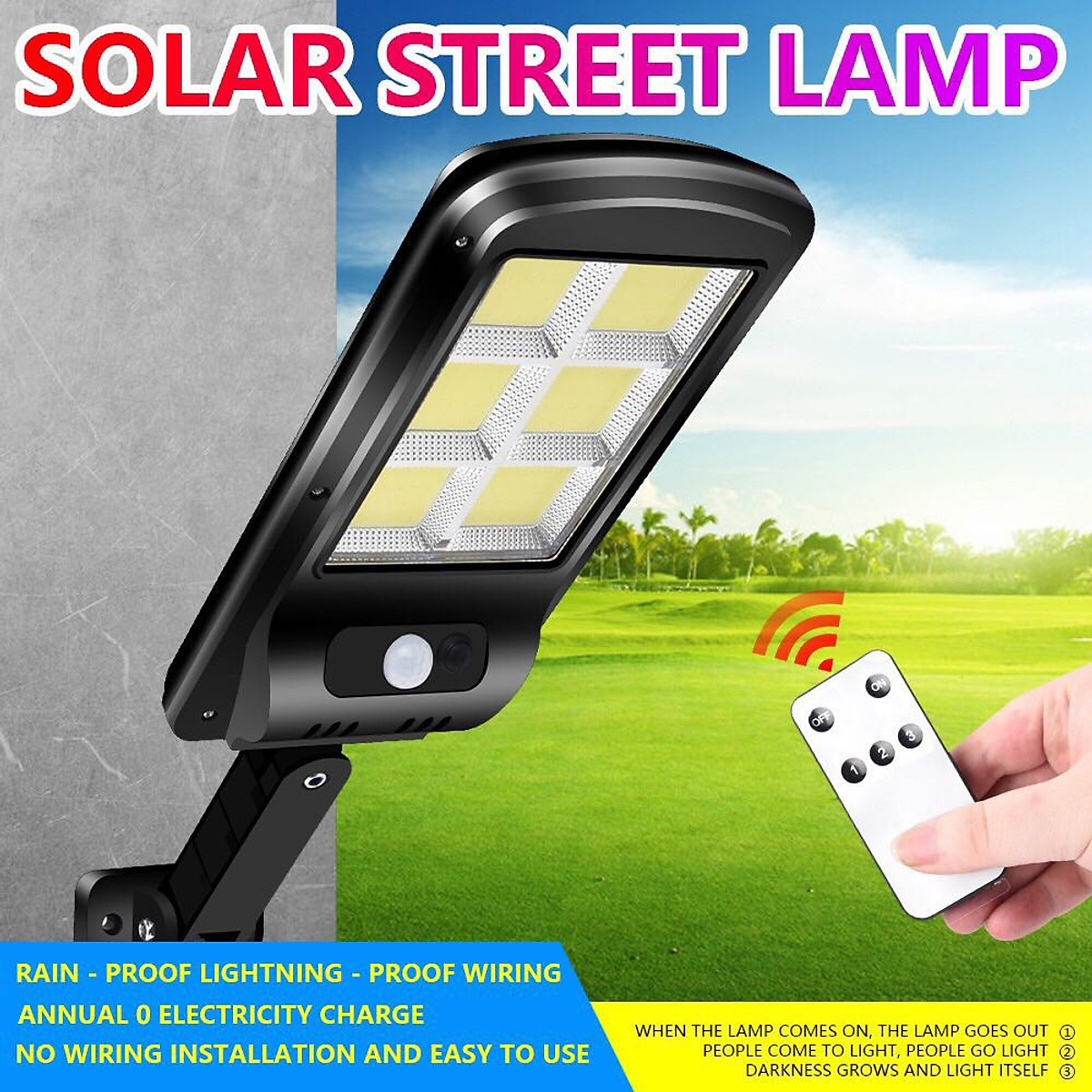 Đèn cảm biến năng lượng mặt trời. Đèn LED COB Solar Light năng lượng mặt trời liền thể 60w . Chống Nước Tuyệt Đối IP67.