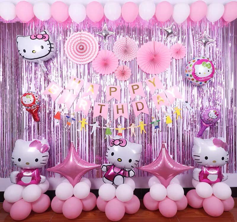 Set bóng trang trí sinh nhật chủ đề HelloKitty cho bé gái - Mẫu mới 2019