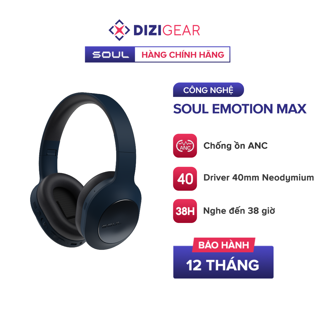 Tai Nghe Headphone Bluetooth SOUL Emotion Max, Chống Ồn ANC, BT 5.0, Driver 40mm  - Chính Hãng BH 12 Tháng Dizigear