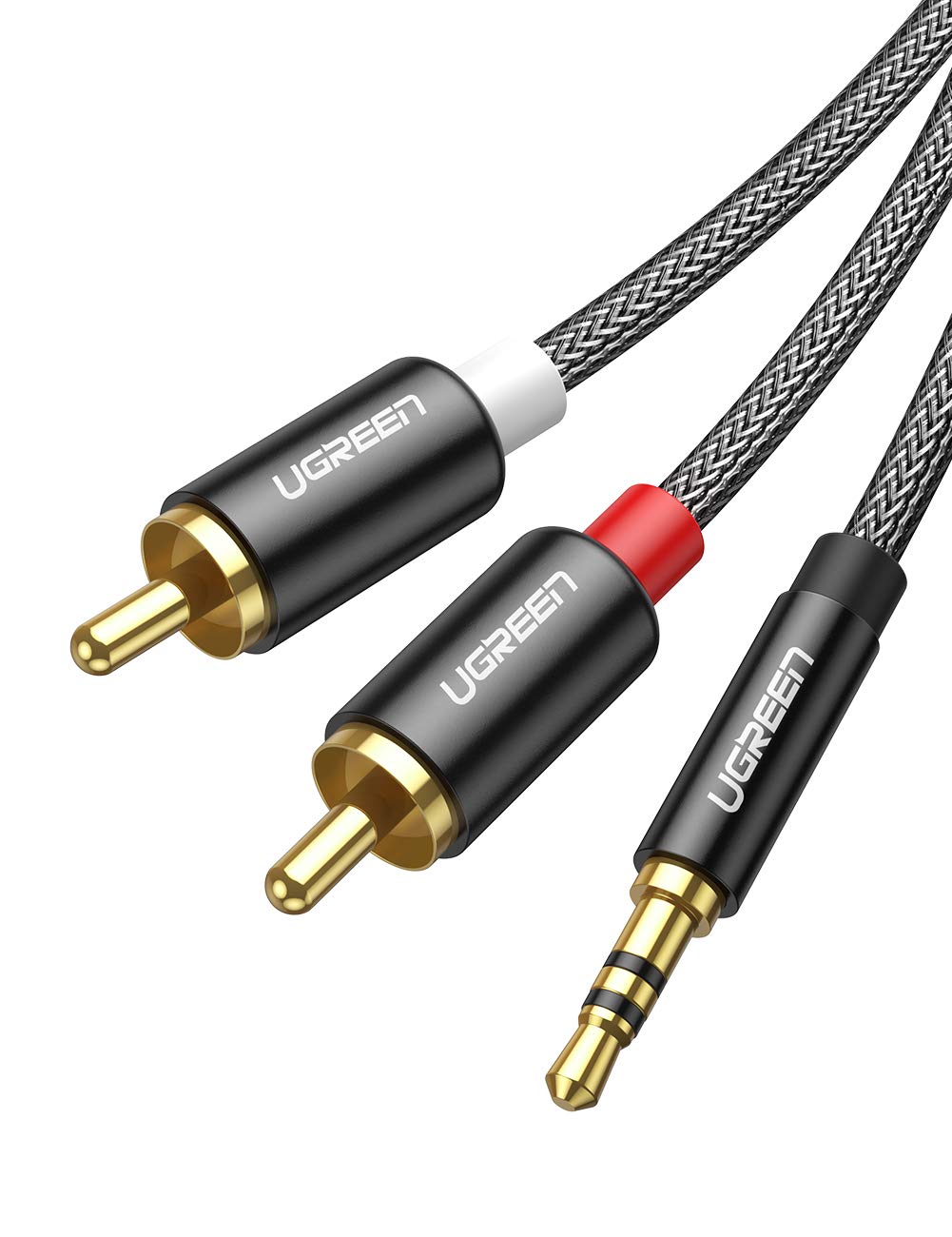 Ugreen 60240 1m cáp 3.5mm ra 2rca hoa sen âm thanh stereo bọc nhôm chống nhiễu màu đen av116 60240