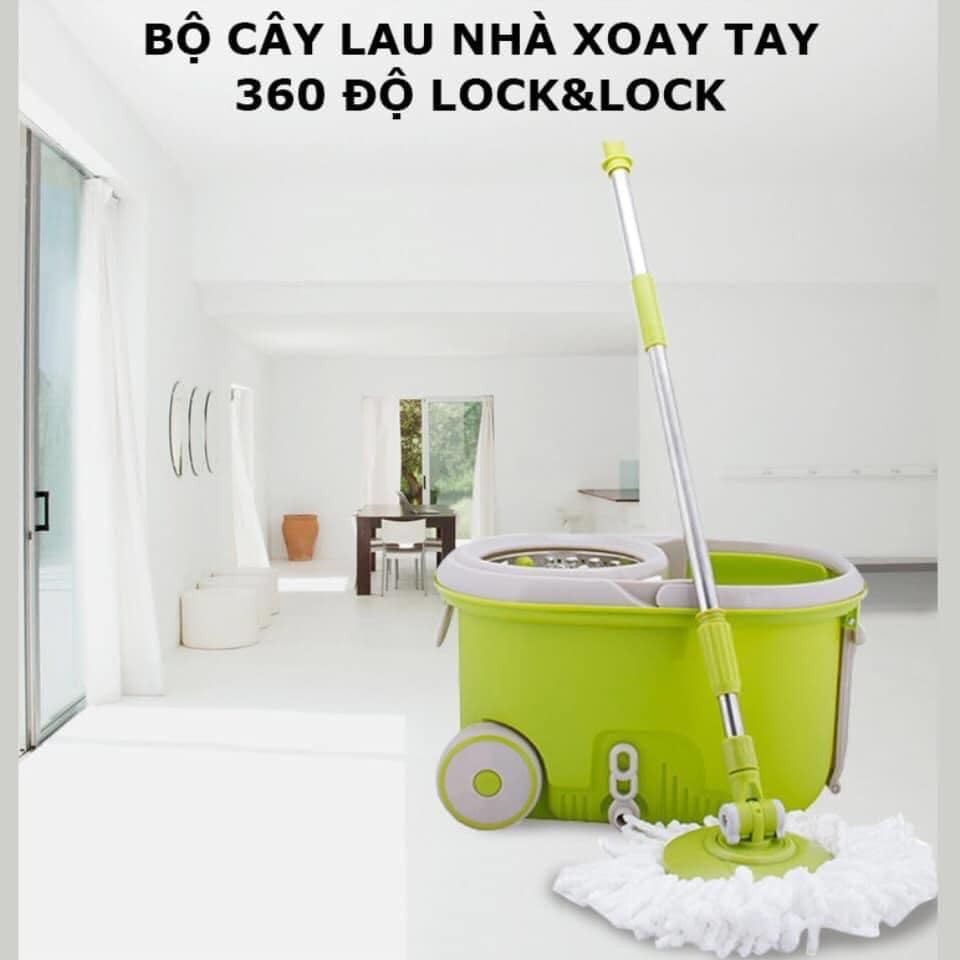 Bộ lau nhà xoay tay 360 độ lock&lock walkable mop-l003 xanh lá