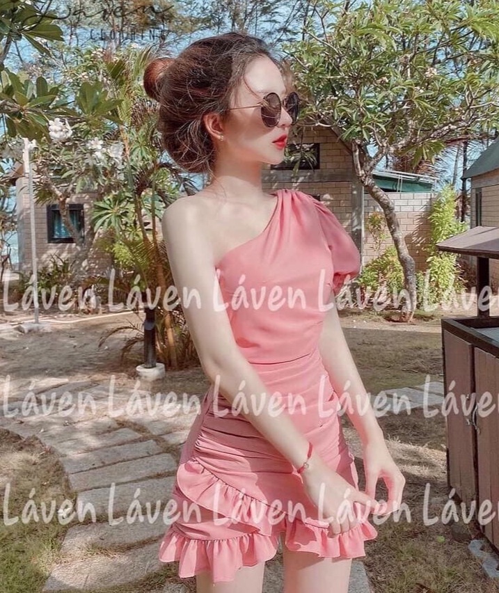 ĐẦM LỆCH VAI BÈO VAI ĐŨI CAO CẤP OEM ( HỒNG, 1 SIZE ) - SALE 50%
