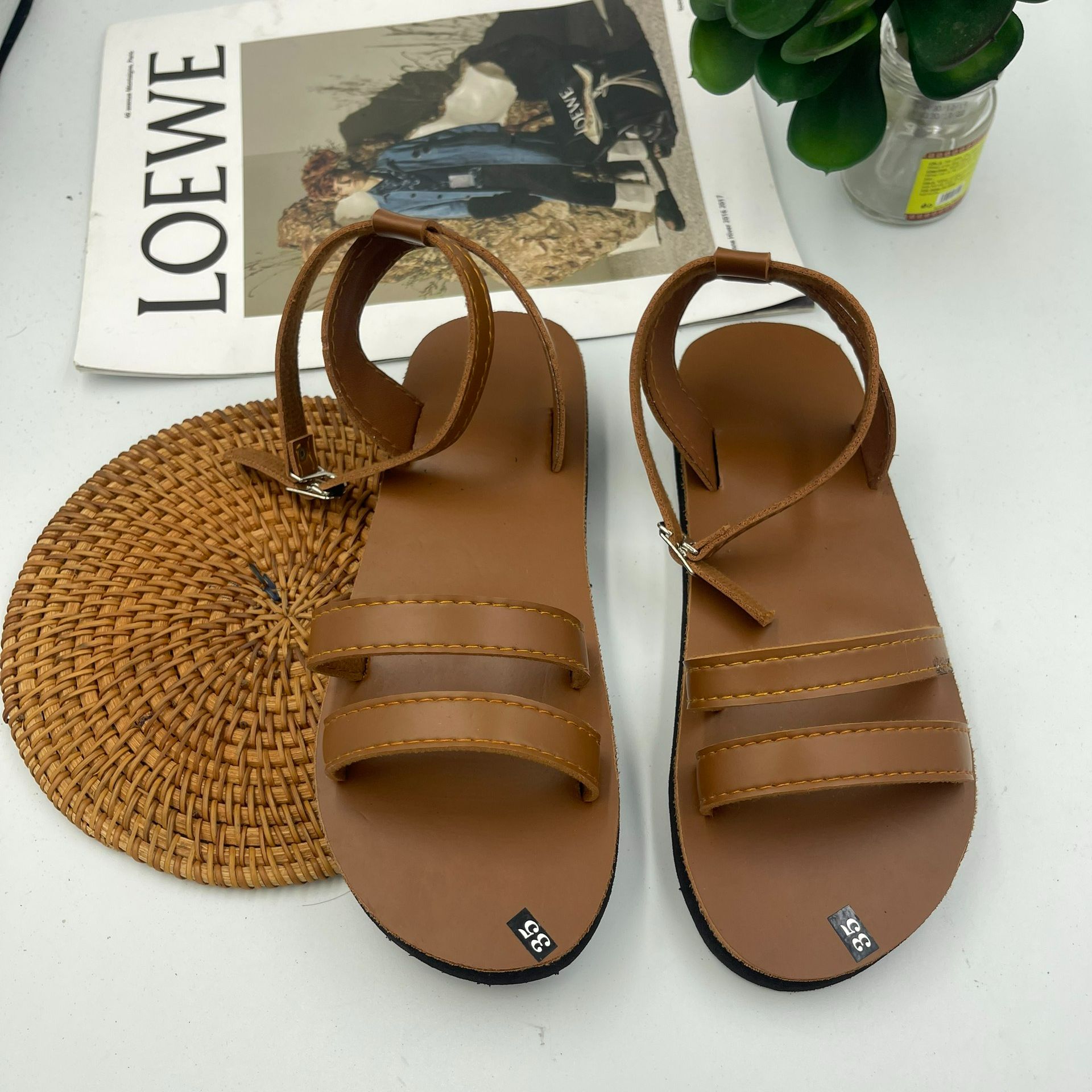 Giày sandal nữ màu bò-dép xăng đan học sinh
