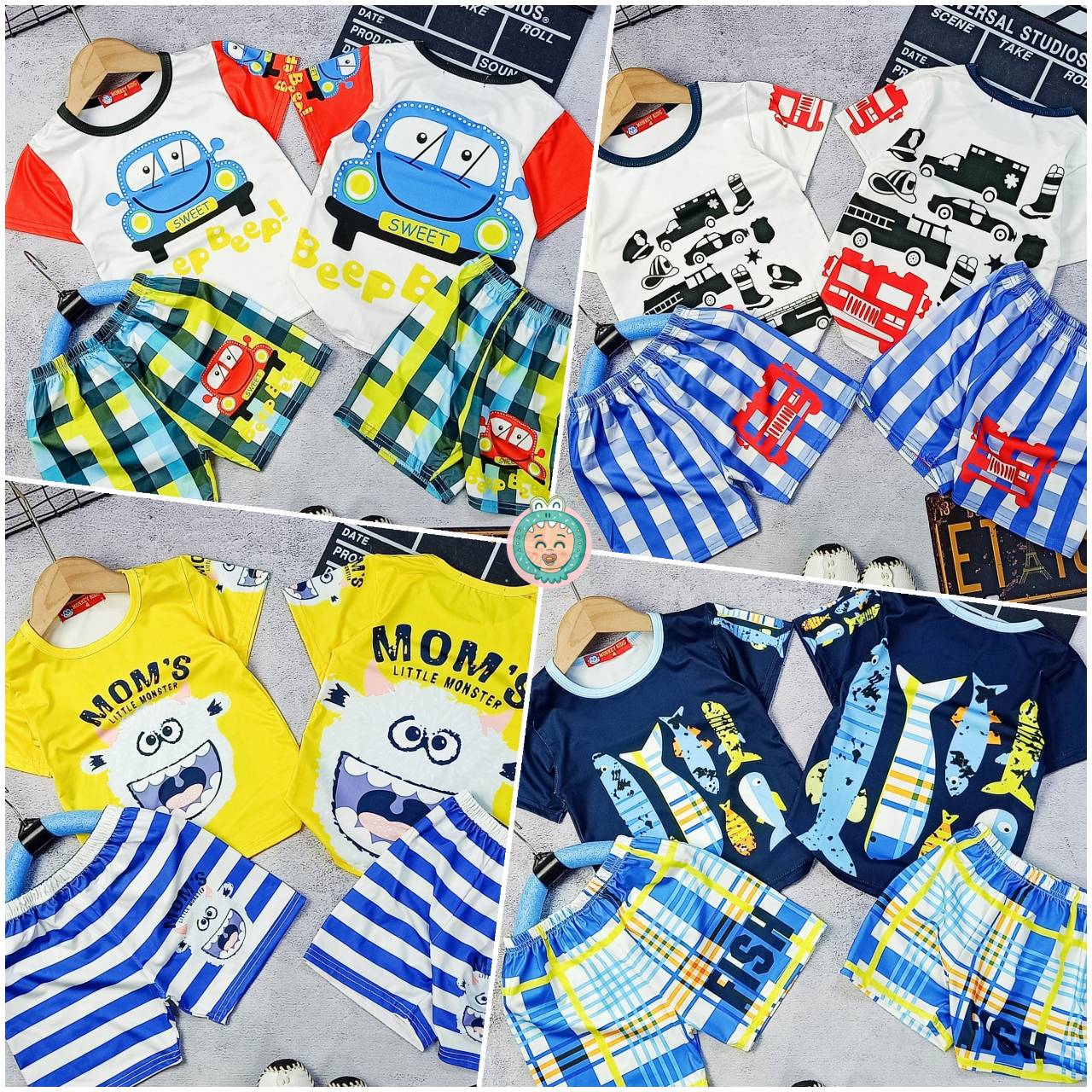 [HCM]Phom Bao To [8-35KG] Bộ Tay Ngắn Quần Đùi Chất Thun Lạnh In Hình 3D Cho Bé Trai Đồ Ngủ Bé Trai Chất Liệu Mềm Mát  - LẤY NGẪU NHIÊN HOẶC NHẮN TIN CHỌN MẪU