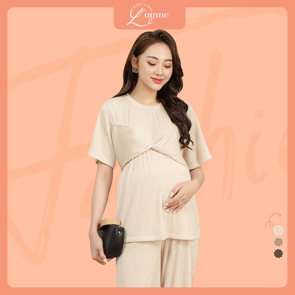 Áo bầu Cara Top chất liệu lụa cao cấp dập ly, dáng suông, mềm mại, sang trọng thiết kế bởi LAMME