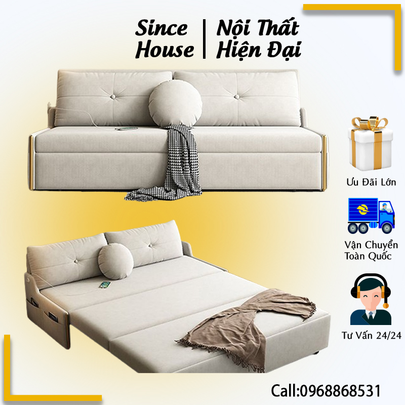 Giường Ghế Sofa Thông Minh Đệm Cao Su Non Latex 2 Lớp Siêu Đàn Hồi Khung Thép Cacbon Chịu Lực Kết Hợp Ngăn Chứa Đồ Tiện Lợi