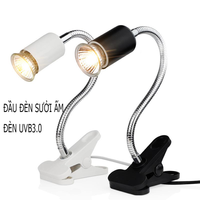 Đèn bò sát 25w 50w 75w uva + uvb 3.0 kèm bóng đèn kẹp giá đỡ đèn sưởi cho thú cưng e27 xoay 360 độ