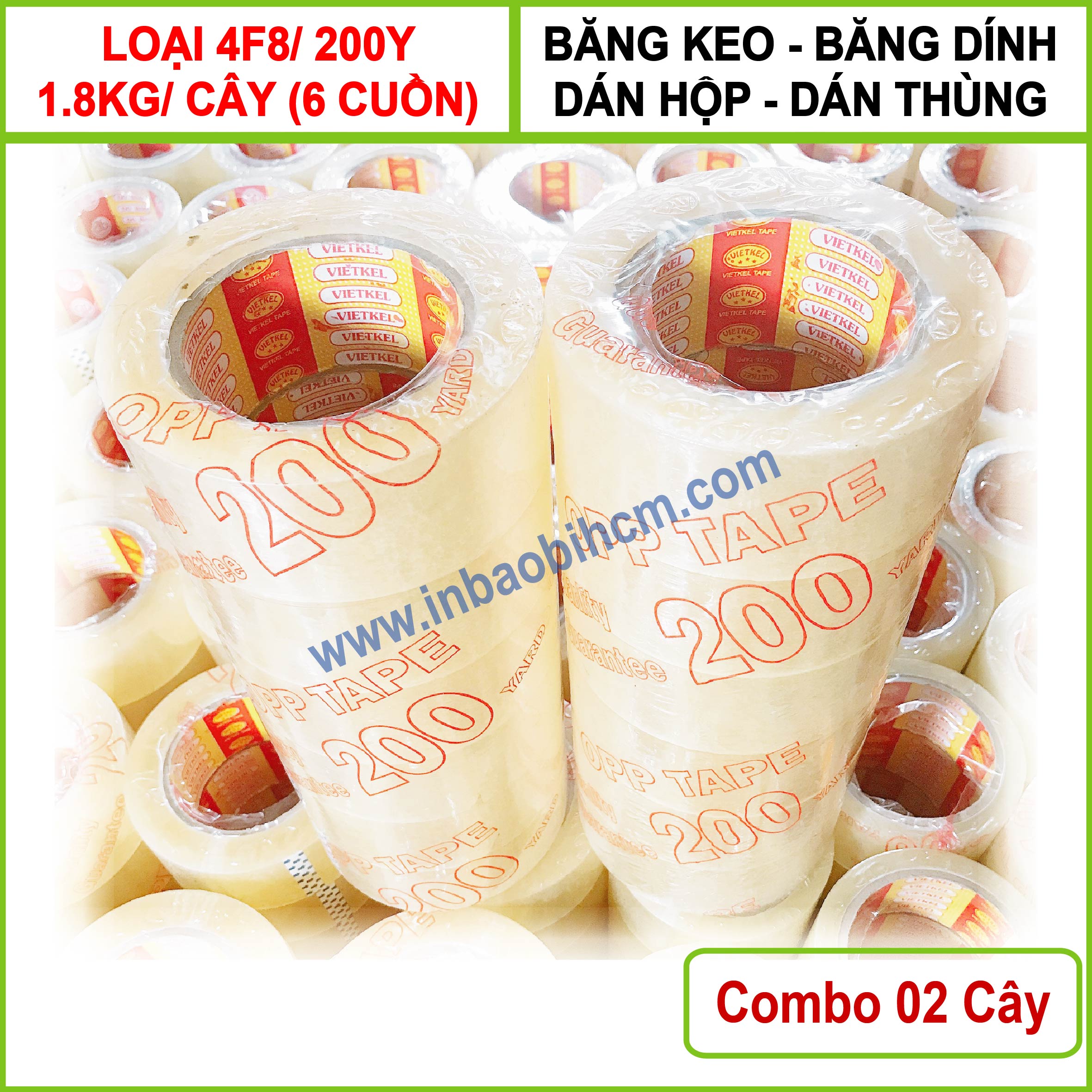 [HCM]2 Cây Băng keo dán hộp giá rẽ - Dài 200Y - 1.8 kg/ Cây (6 cuộn) - Bản 4F8 - (InbaobiHCM - Thùng giấy - Hộp giấy carton)