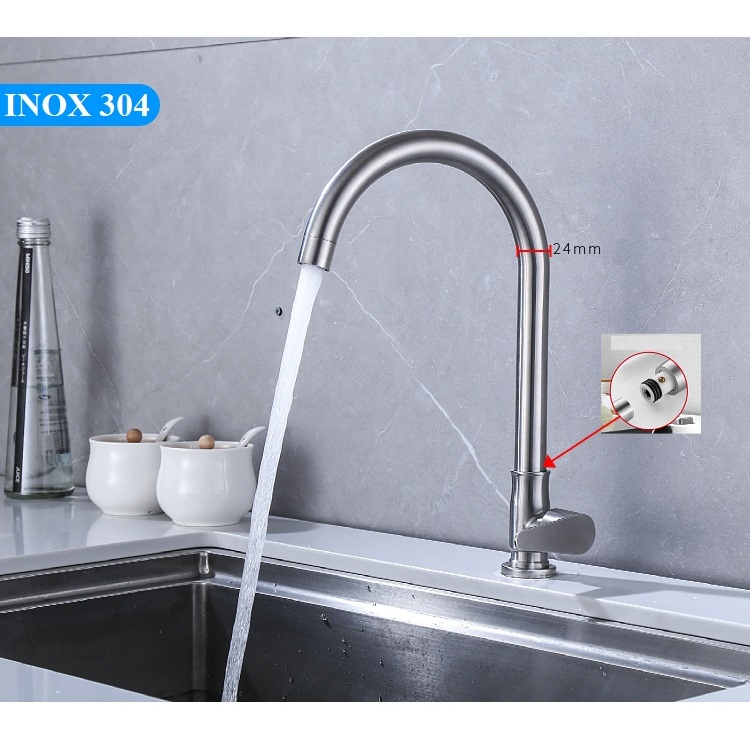 Vòi rửa bát lavabo xoay 360 độ kèm dây, vòi rửa chén bát nóng lạnh inox 304