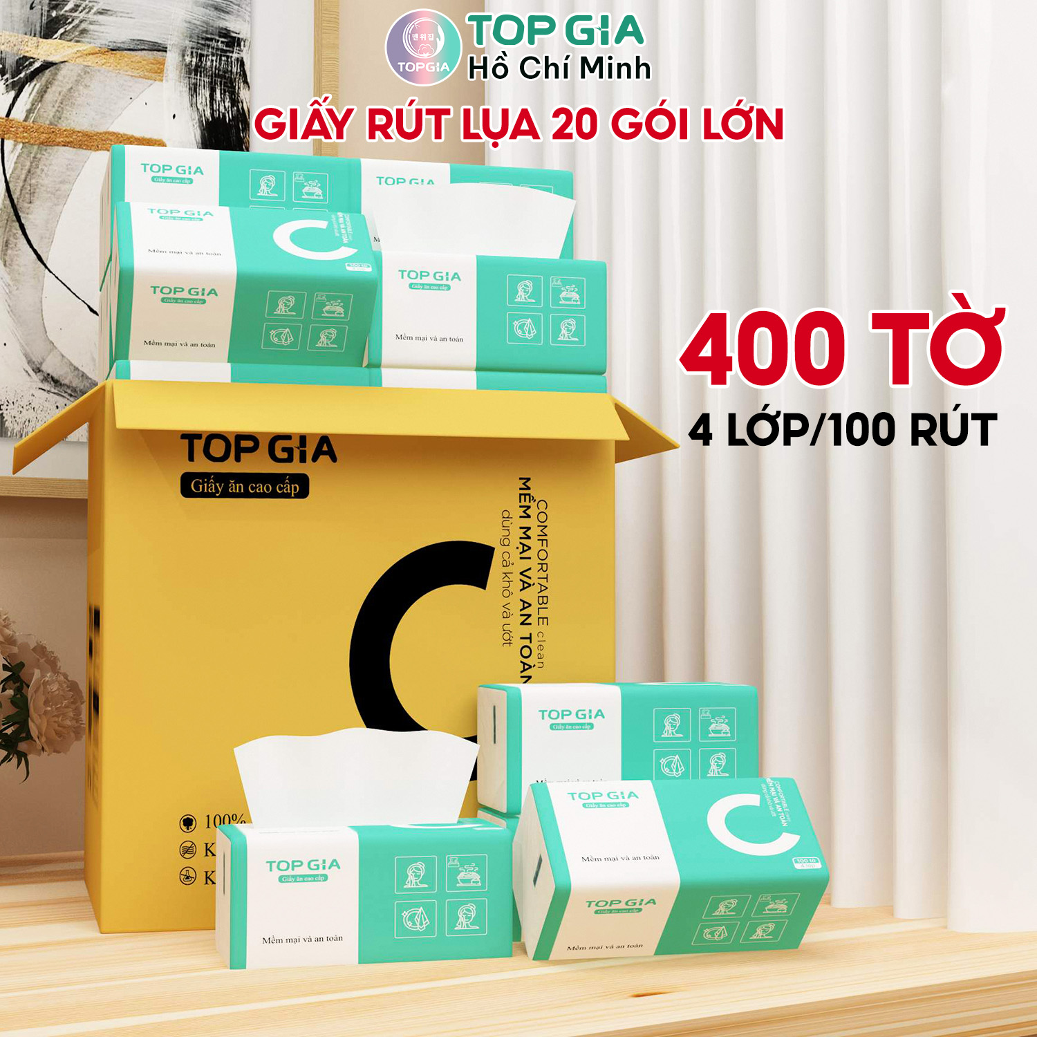 Giấy ăn gấu trúc gói lớn top gia khăn giấy rút thùng 20 gói 100 rút 4 lớp siêu dai