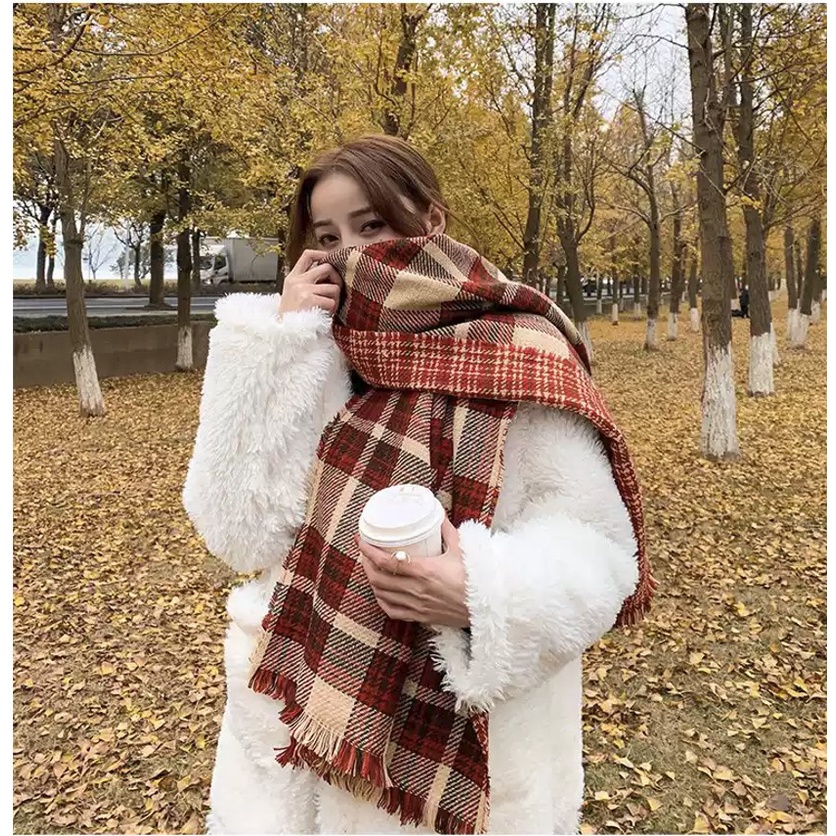 Khăn choàng dạ kẻ caro 2 mặt Hàn Quốc
