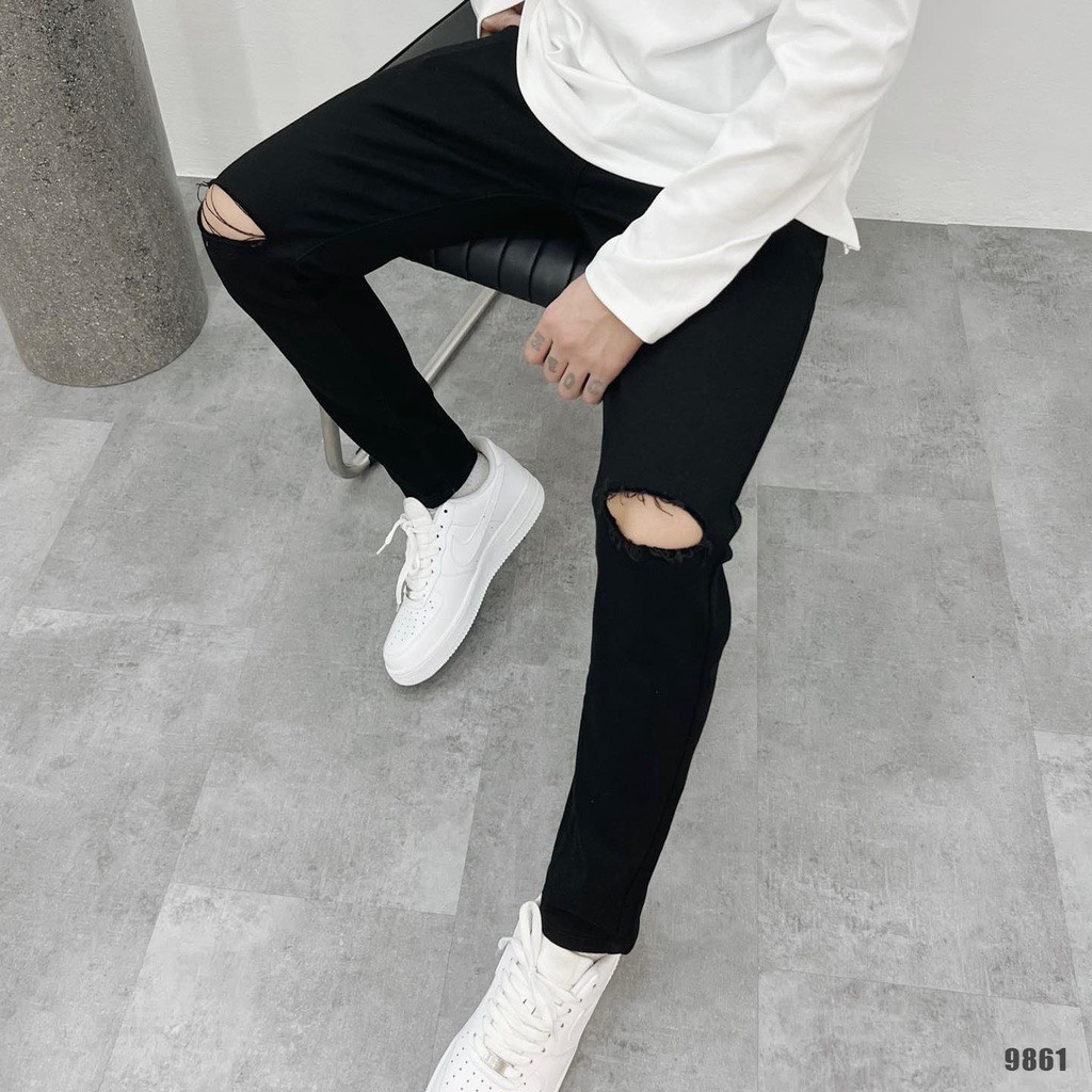 Quần jean nam 01dr đen rách - quần jeans nam co giãn - quần bò nam thời trang basic - 020305