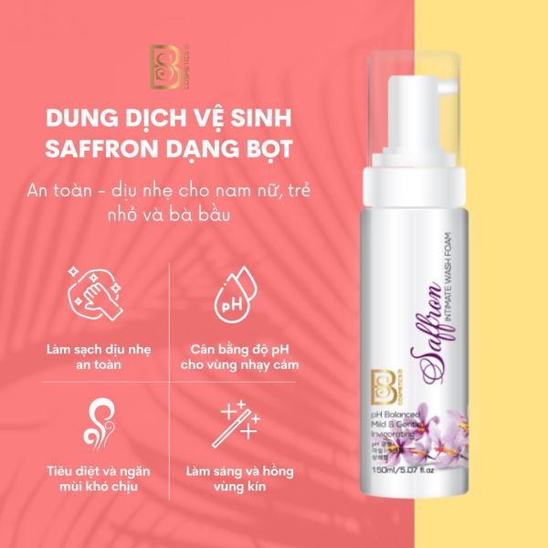 Dung dịch vệ sinh chiết xuất Saffron Nhụy Hoa Nghệ Tây Dạng Bọt Foam Giúp bảo vệ, ngăn mùi ở vùng nhạy cảm