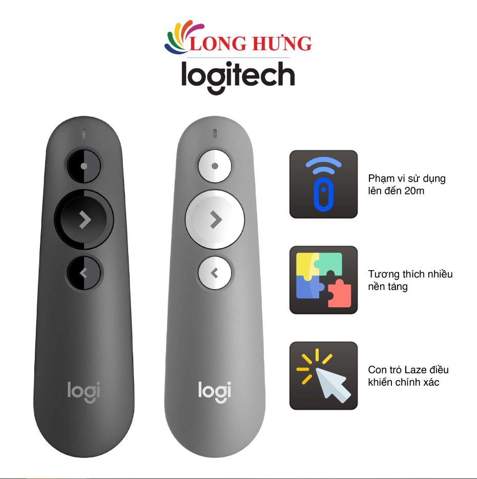 ( SIÊU SALE 50% ) Bút trình chiếu Logitech R500s - Hàng chính hãng - Con trỏ Laze chính xác nhỏ gọn dễ sử dụng khoảng cách đến 20m kết nối: đầu thu USB hoặc kết nối Bluetooth BH 12 tháng