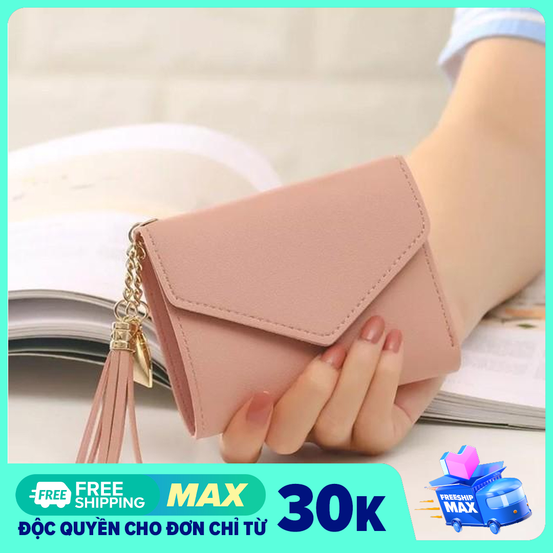 Ví Nữ Mini Cầm Tay Chất Liệu Da PU Kèm DâyTrái Tim Và Tua Rua - Ví Da Nữ Bóp Nữ - Bóp Ví Mini
