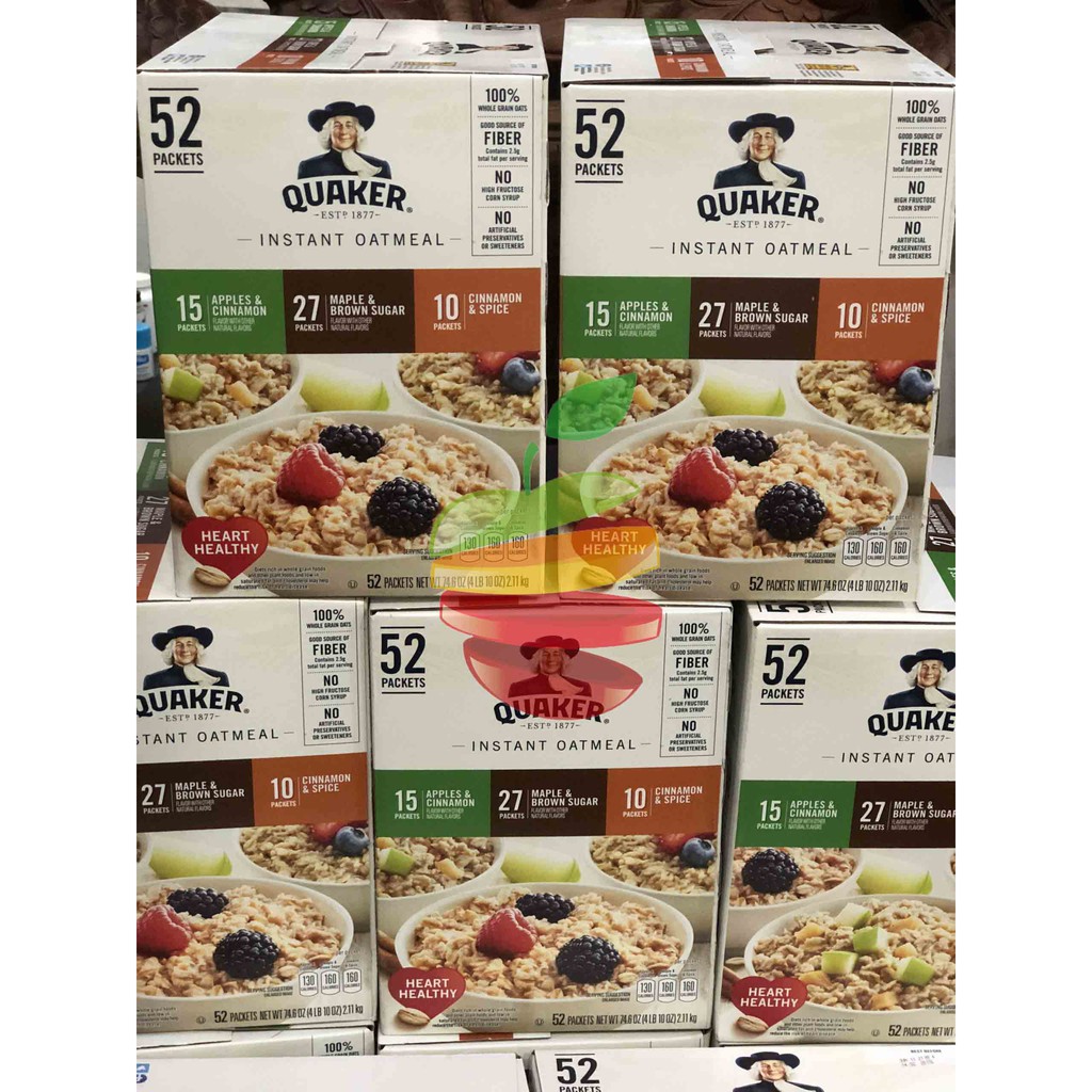 Yến mạch nấu ăn liền nhanh tiện lợi Quaker Oats Instant Oatmeal - 3 mùi vị - Apples & Cinnamon
