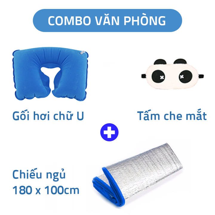 Combo chiếu ngủ văn phòng + Tấm che mắt gấu + Gối hơi chữ U, combo phụ kiện văn phòng tiện ích cho giấc ngủ trưa thật ngon lành