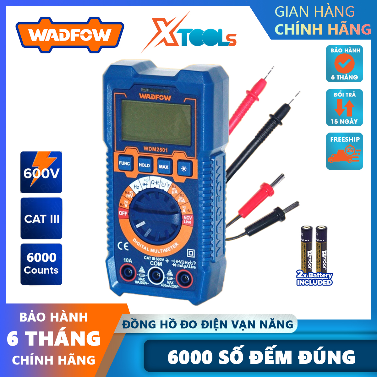 Đồng hồ đo điện vạn năng kỹ thuật số WADFOW WDM3501, đồng hồ điện tử vạn năng đo điện áp, ampe, điện trở, diode, độ tụ,...